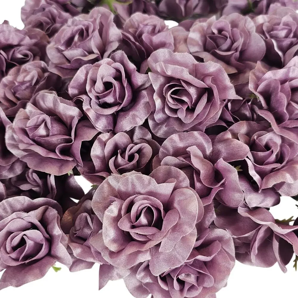 100 Plum Purple Satin Rose Heads Stemless Wedding Floral Craft DIY 2.5in